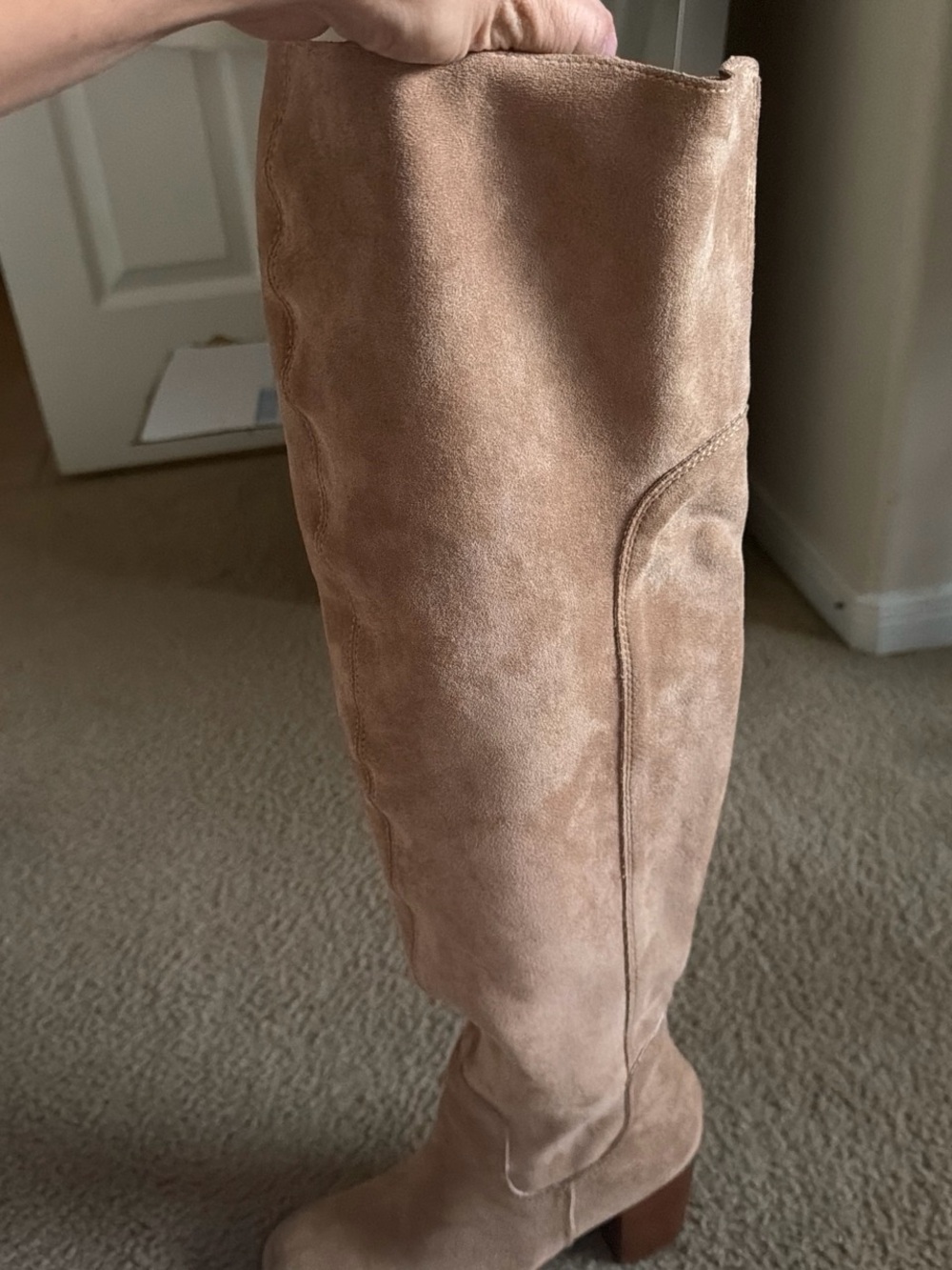 Women's Over-the-Knee Suede Boots in Taupe with Block Heel - Picture 7 of 7